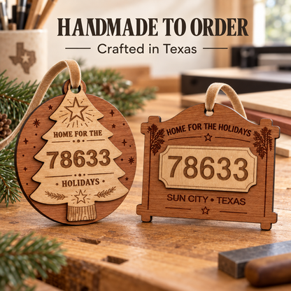 Personalized Layered Wood Zip Code Ornament, Custom Hometown Christmas Gift