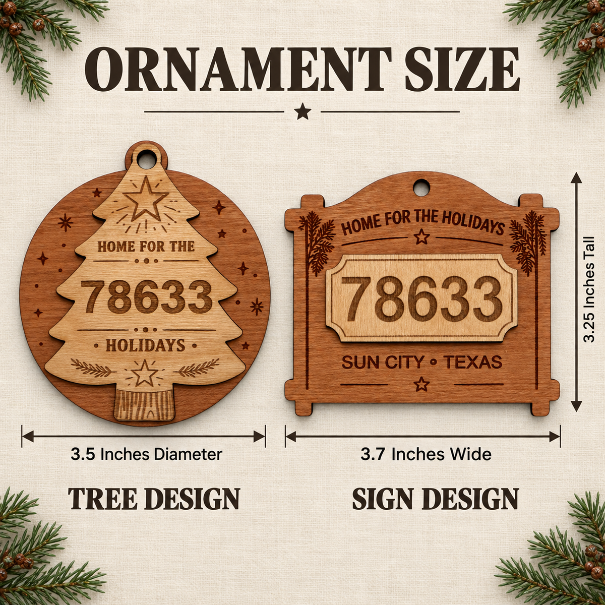 Personalized Layered Wood Zip Code Ornament, Custom Hometown Christmas Gift