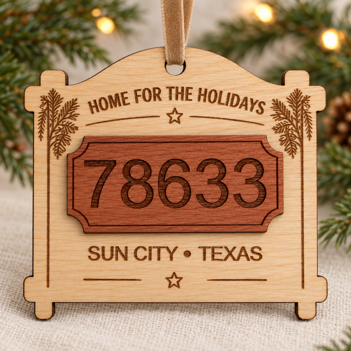 Personalized Layered Wood Zip Code Ornament, Custom Hometown Christmas Gift