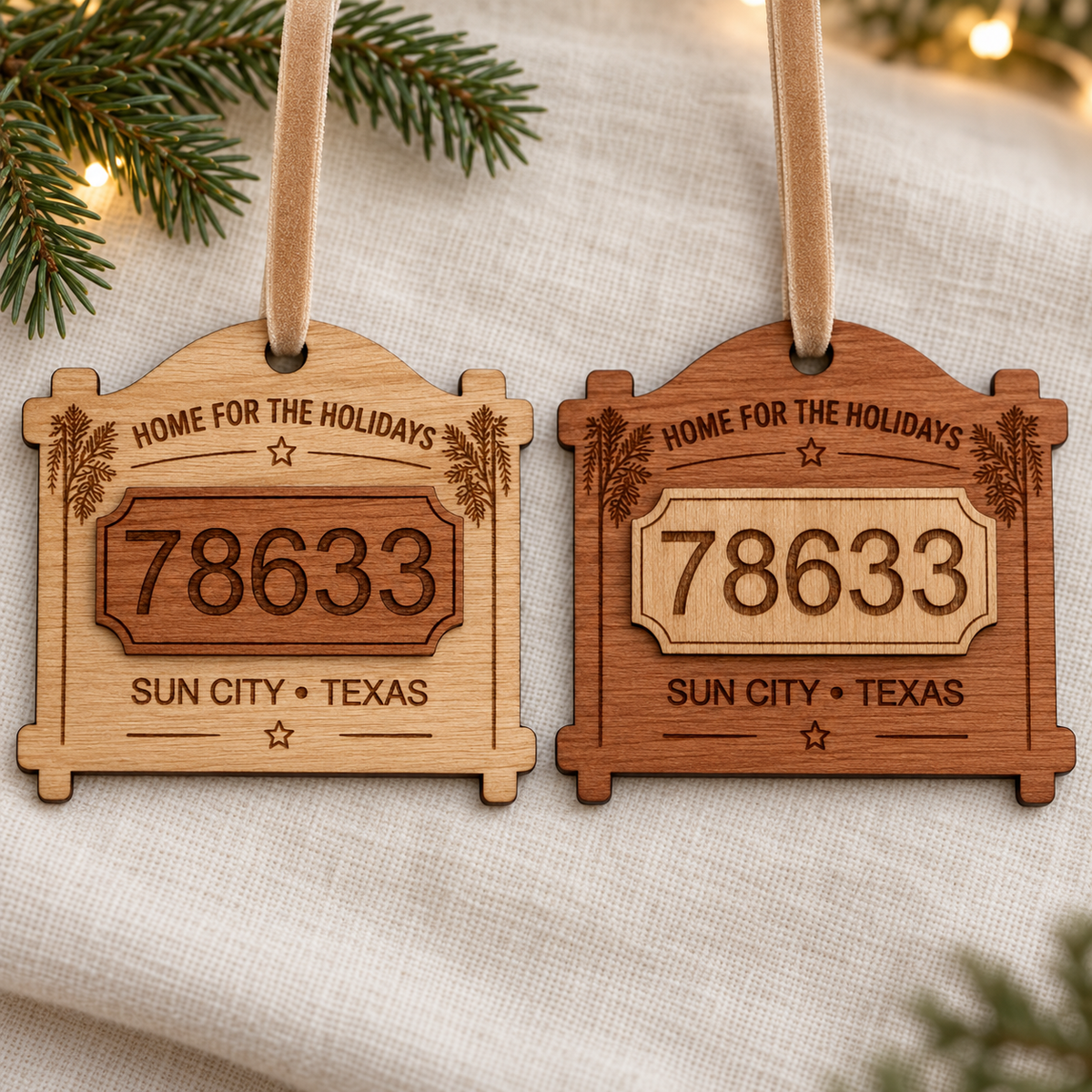 Personalized Layered Wood Zip Code Ornament, Custom Hometown Christmas Gift