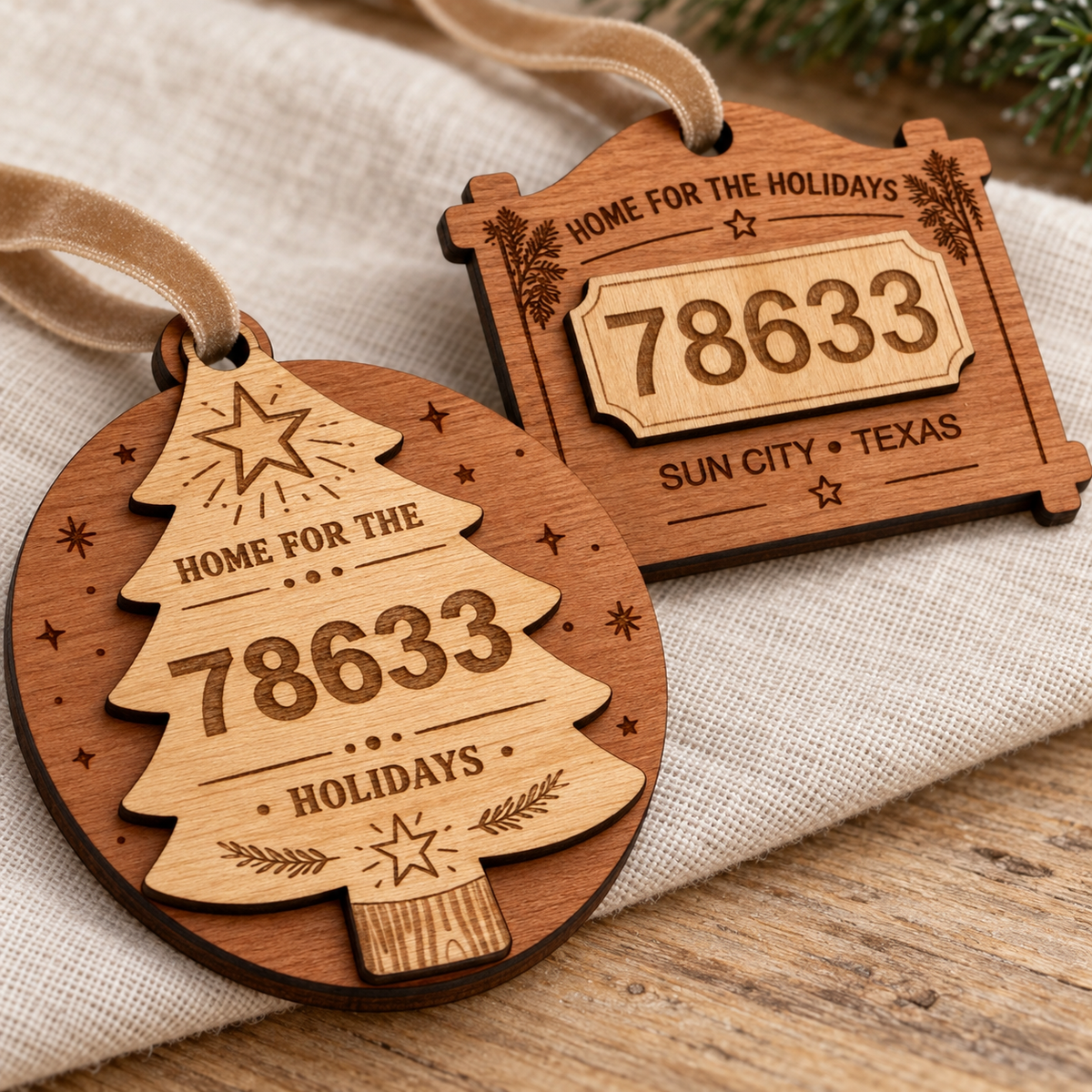 Personalized Layered Wood Zip Code Ornament, Custom Hometown Christmas Gift