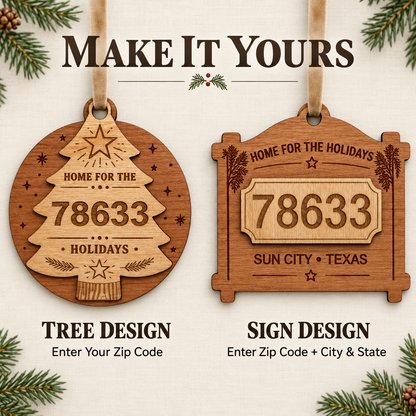 Personalized Layered Wood Zip Code Ornament, Custom Hometown Christmas Gift