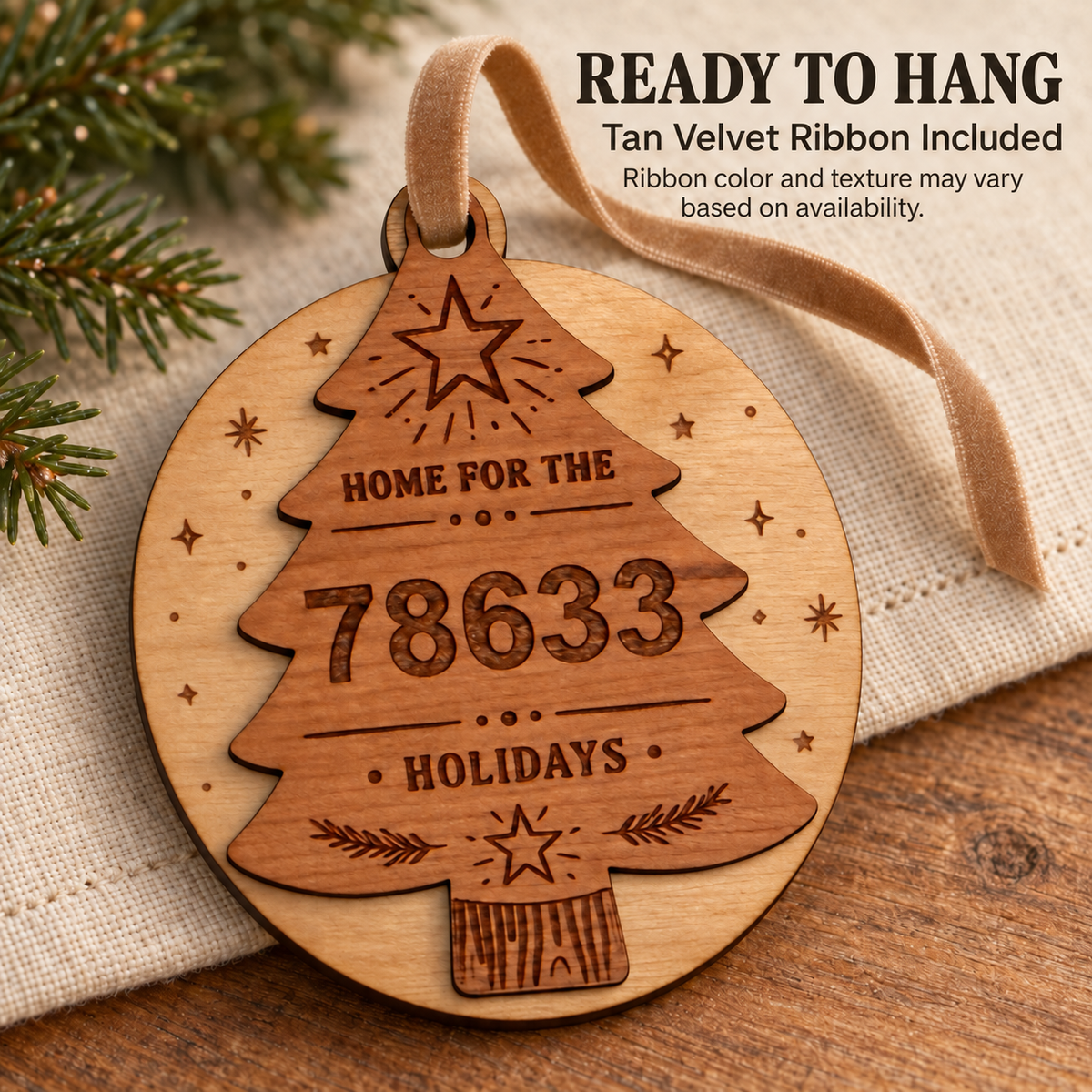 Personalized Layered Wood Zip Code Ornament, Custom Hometown Christmas Gift
