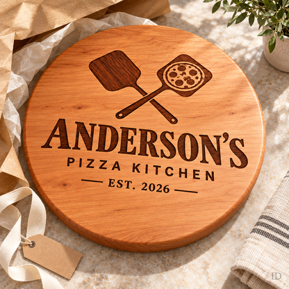 Personalized Pizza Board, Engraved Maple or Cherry Wood, Custom Pizzeria Serving Board, Pizza Lover Gift, Housewarming Gift