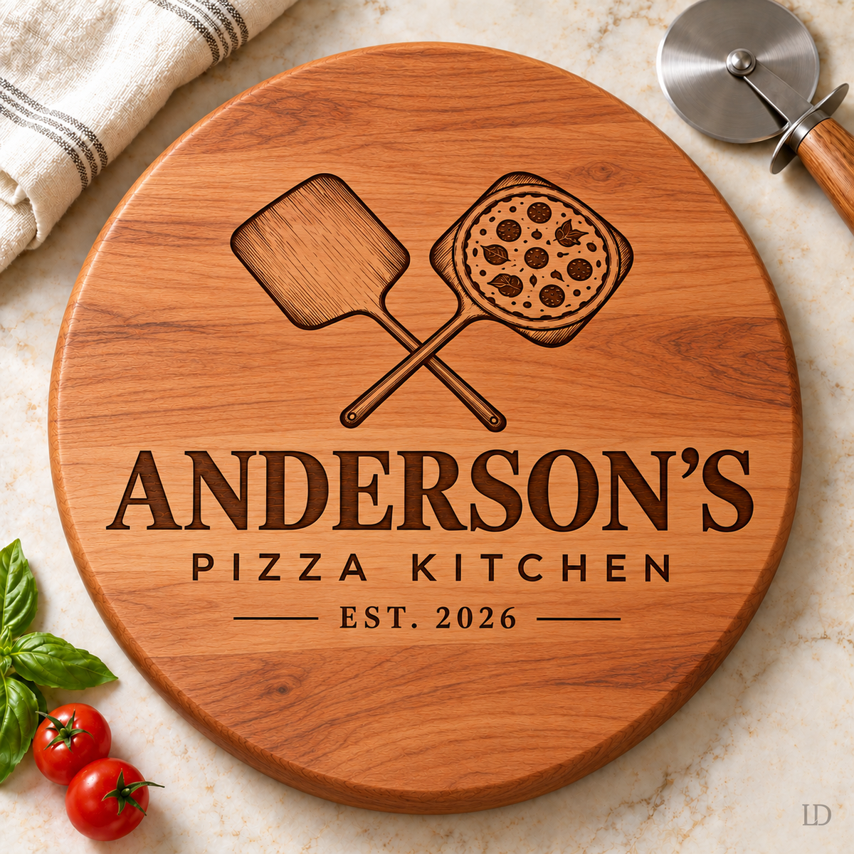 Personalized Pizza Board, Engraved Maple or Cherry Wood, Custom Pizzeria Serving Board, Pizza Lover Gift, Housewarming Gift