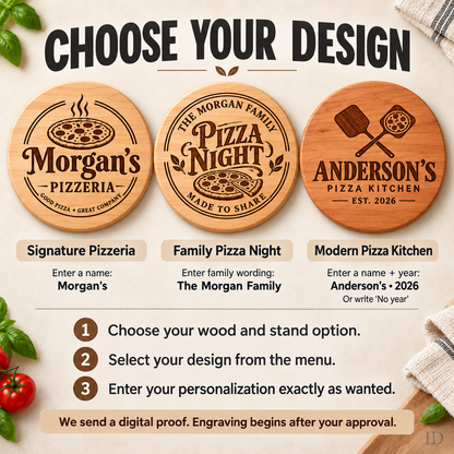 Personalized Pizza Board, Engraved Maple or Cherry Wood, Custom Pizzeria Serving Board, Pizza Lover Gift, Housewarming Gift