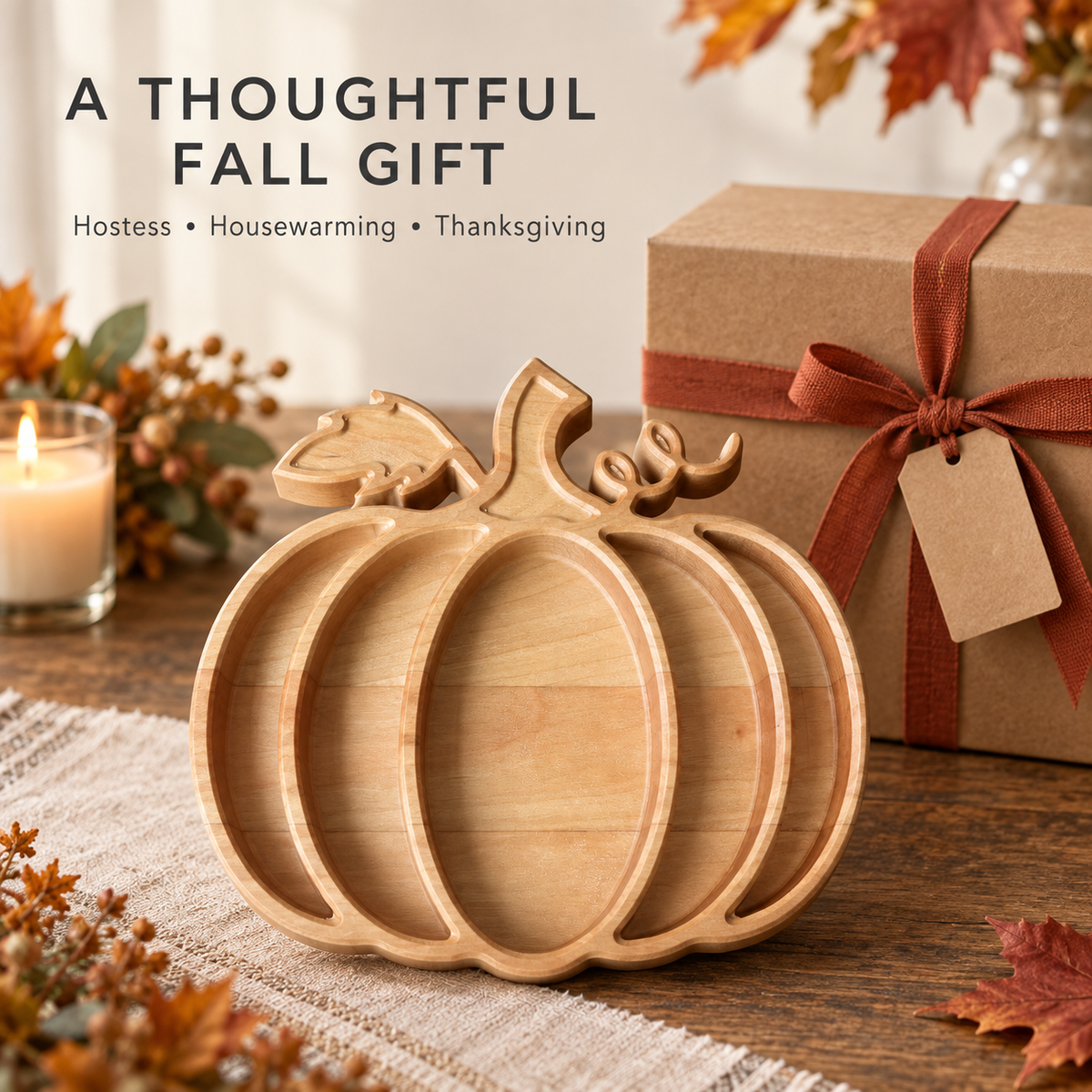 Pumpkin Wood Candy Tray - Snack Bowl - Fall Table Decor