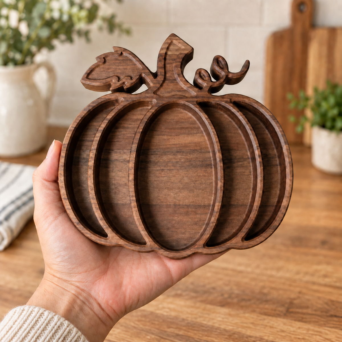Pumpkin Wood Candy Tray - Snack Bowl - Fall Table Decor