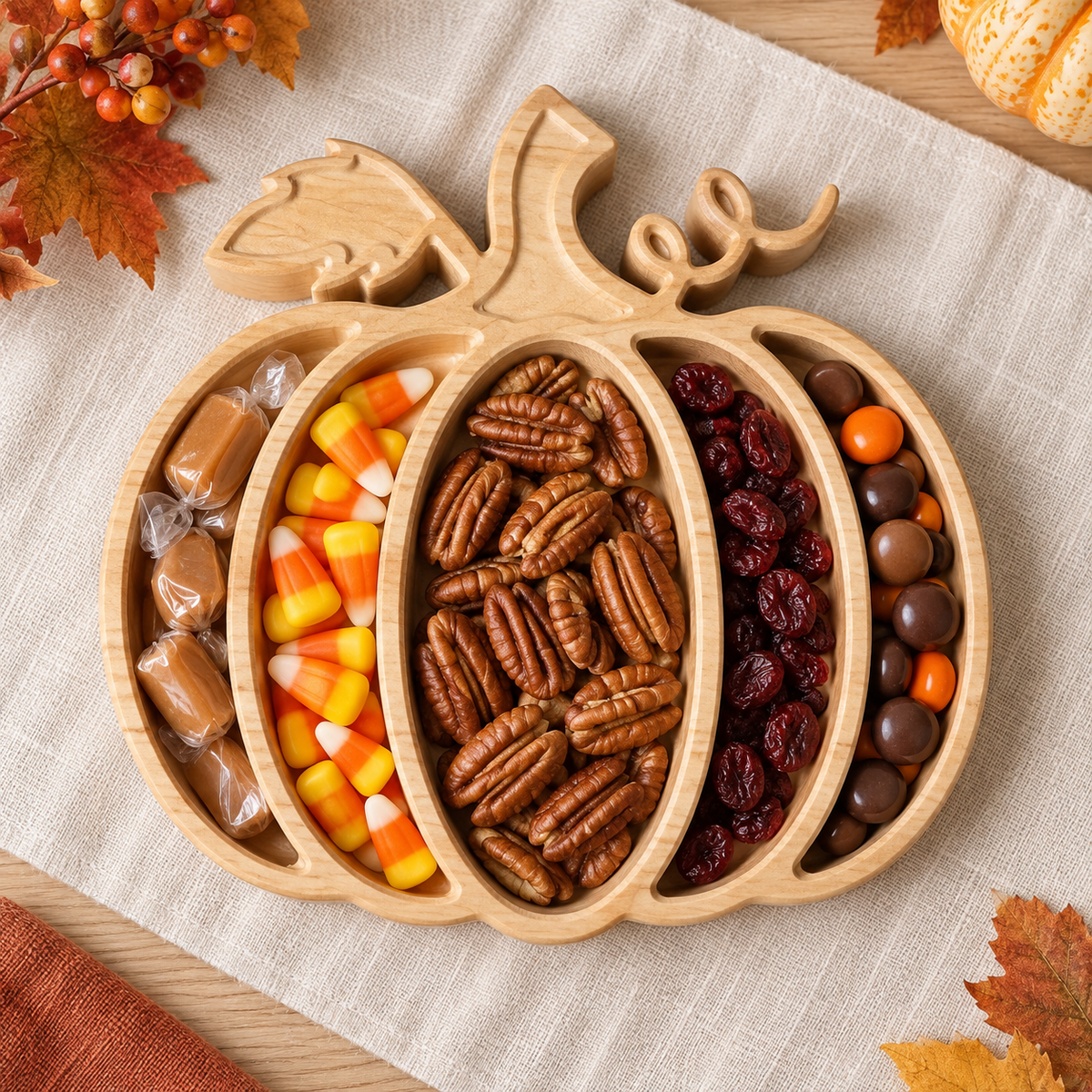 Pumpkin Wood Candy Tray - Snack Bowl - Fall Table Decor