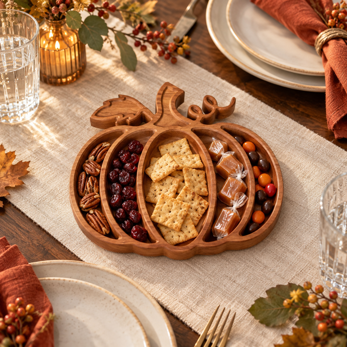 Pumpkin Wood Candy Tray - Snack Bowl - Fall Table Decor