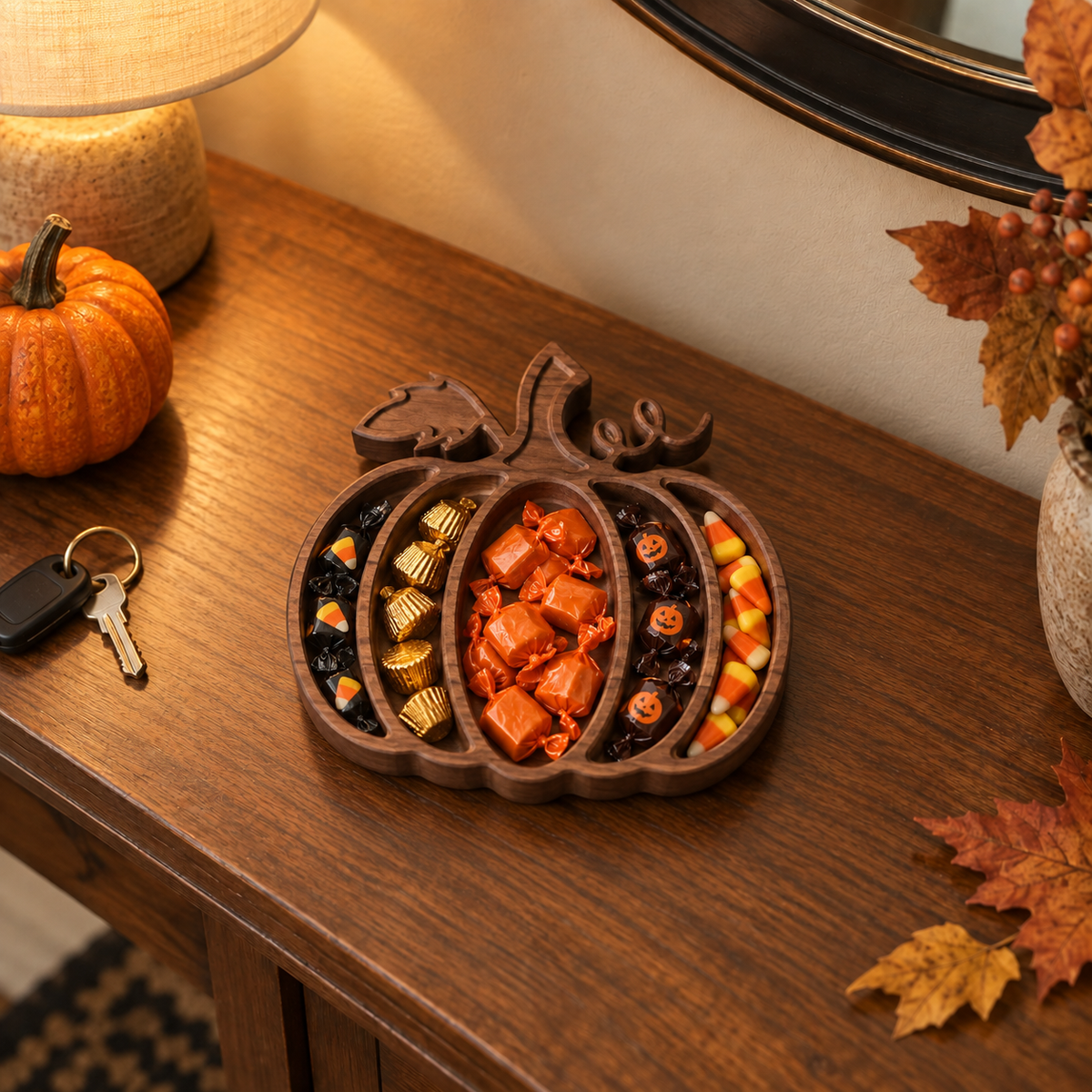 Pumpkin Wood Candy Tray - Snack Bowl - Fall Table Decor