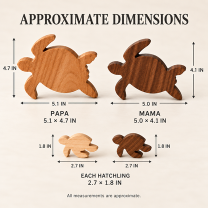 Wooden Sea Turtle Family Figurines, 4-Piece Solid Hardwood Coastal Shelf Decor, Beach House Gift