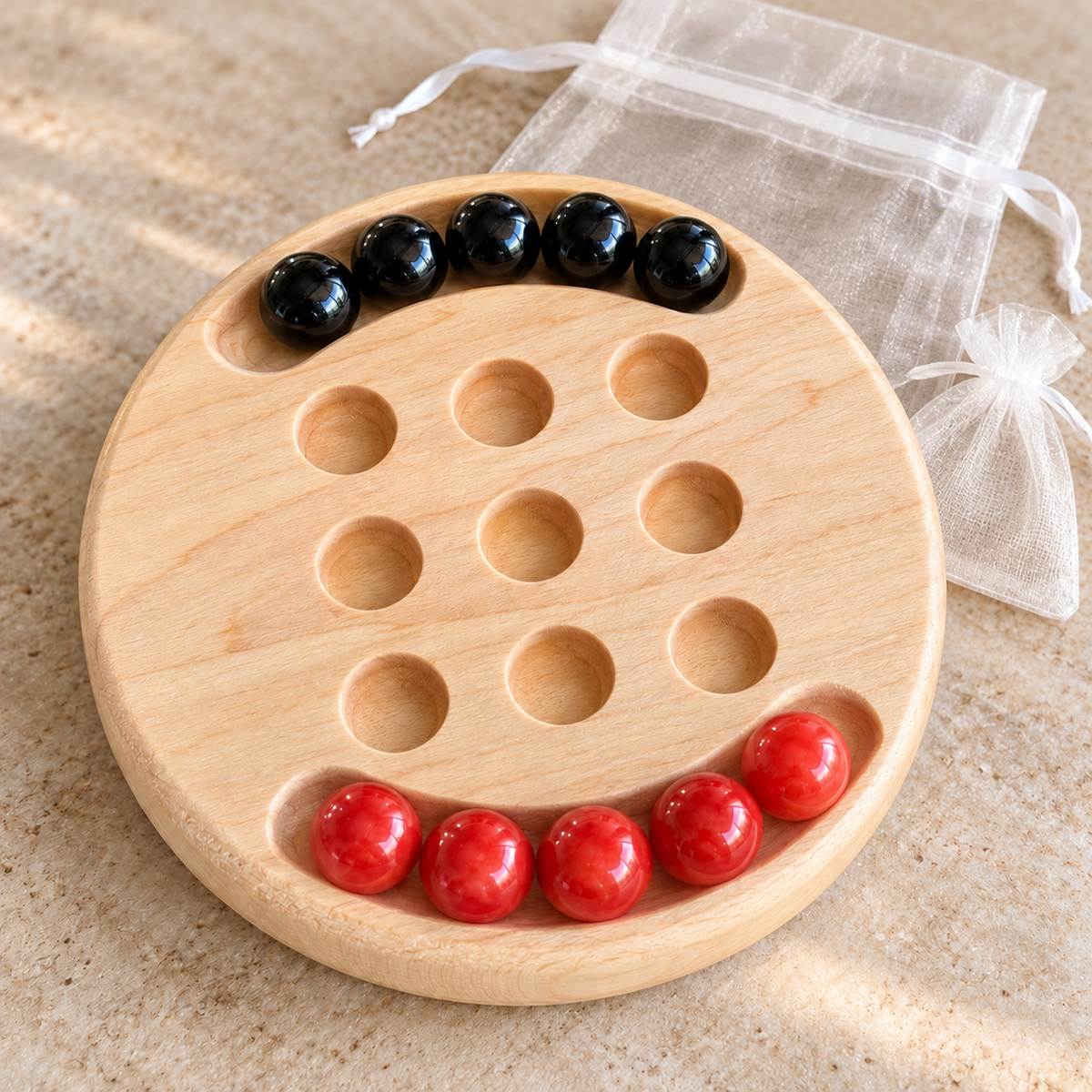 Personalized Wooden Tic Tac Toe Travel Game with Marbles – Maple, Cherry or Walnut