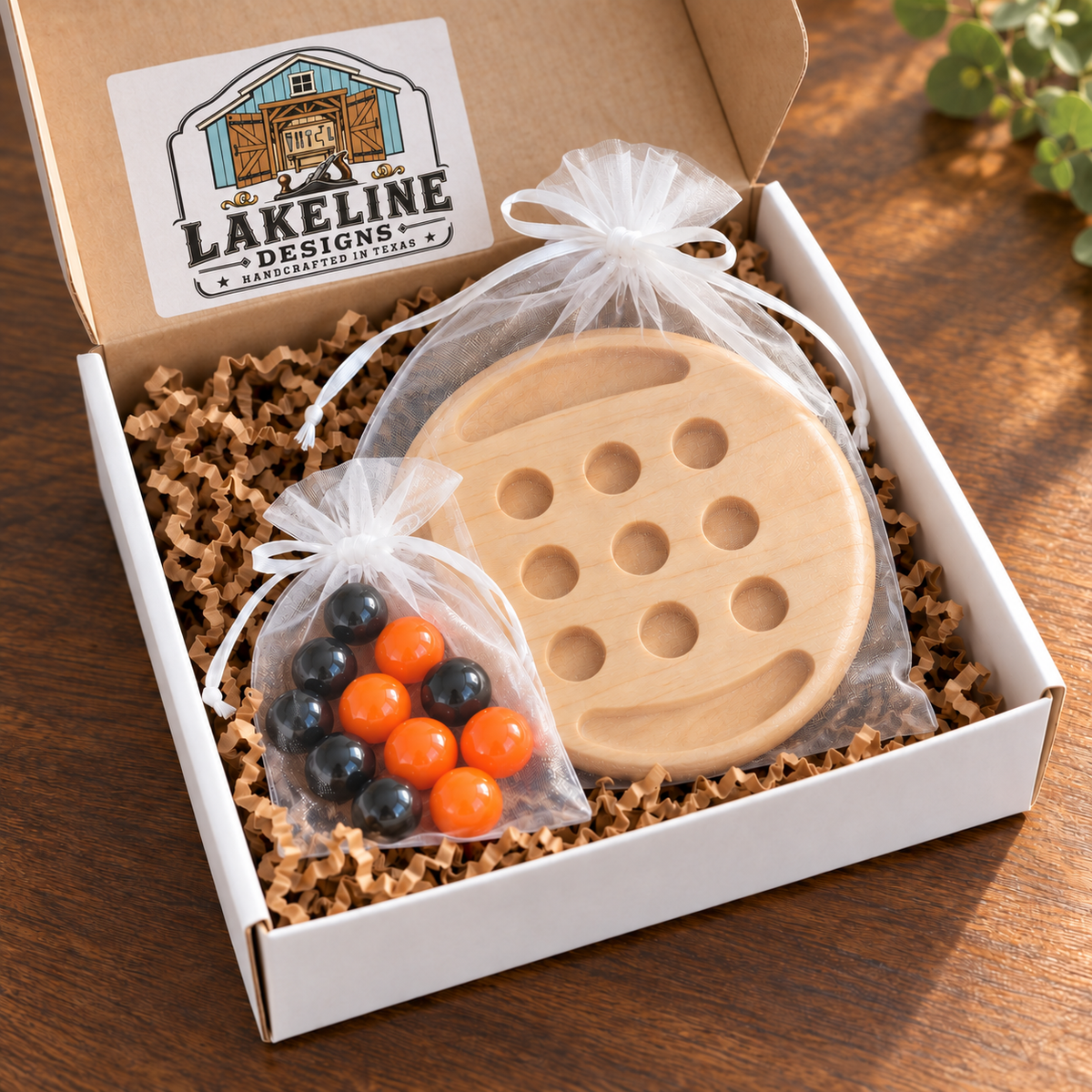 Personalized Wooden Tic Tac Toe Travel Game with Marbles – Maple, Cherry or Walnut