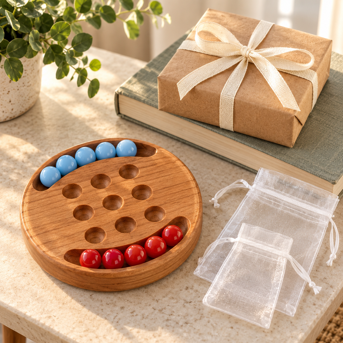 Personalized Wooden Tic Tac Toe Travel Game with Marbles – Maple, Cherry or Walnut