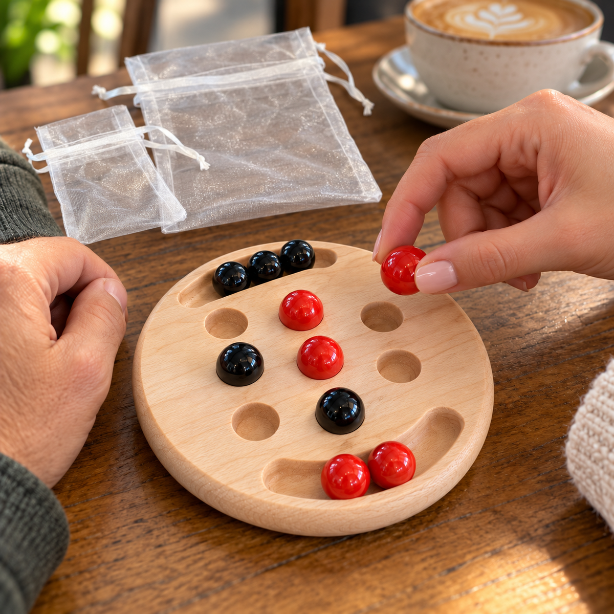 Personalized Wooden Tic Tac Toe Travel Game with Marbles – Maple, Cherry or Walnut