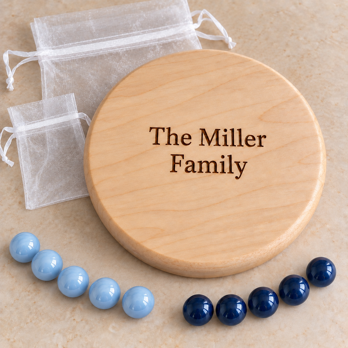 Personalized Wooden Tic Tac Toe Travel Game with Marbles – Maple, Cherry or Walnut