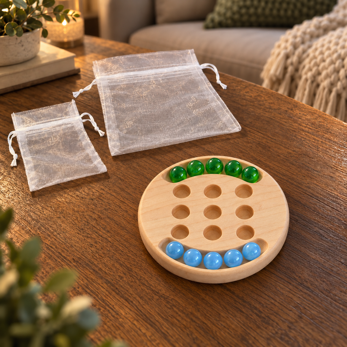 Personalized Wooden Tic Tac Toe Travel Game with Marbles – Maple, Cherry or Walnut