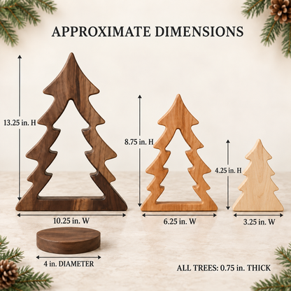 Nesting Wooden Christmas Tree Set, Solid Hardwood Holiday Decor, Maple Cherry and Walnut