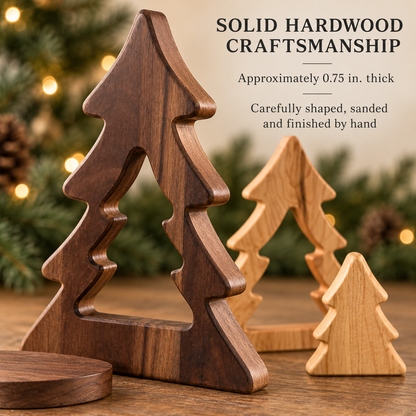 Nesting Wooden Christmas Tree Set, Solid Hardwood Holiday Decor, Maple Cherry and Walnut