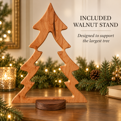 Nesting Wooden Christmas Tree Set, Solid Hardwood Holiday Decor, Maple Cherry and Walnut