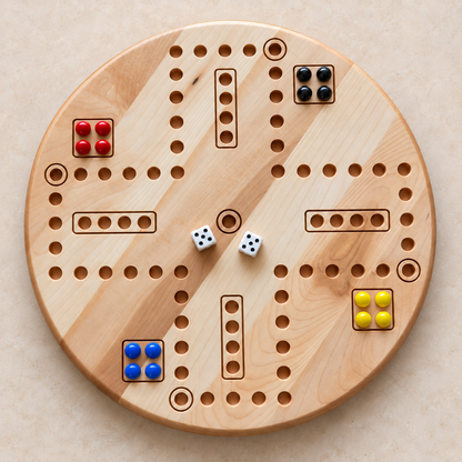 Wooden Wahoo Board Game, 4 or 6 Player, Maple Cherry or Walnut, Engraved Accents