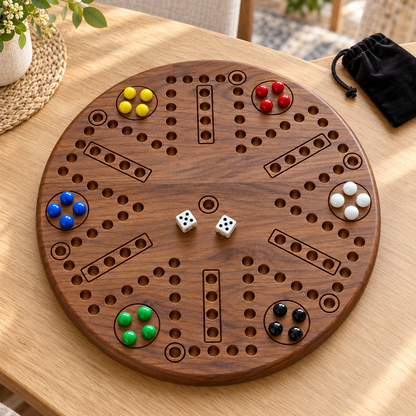 Wooden Wahoo Board Game, 4 or 6 Player, Maple Cherry or Walnut, Engraved Accents