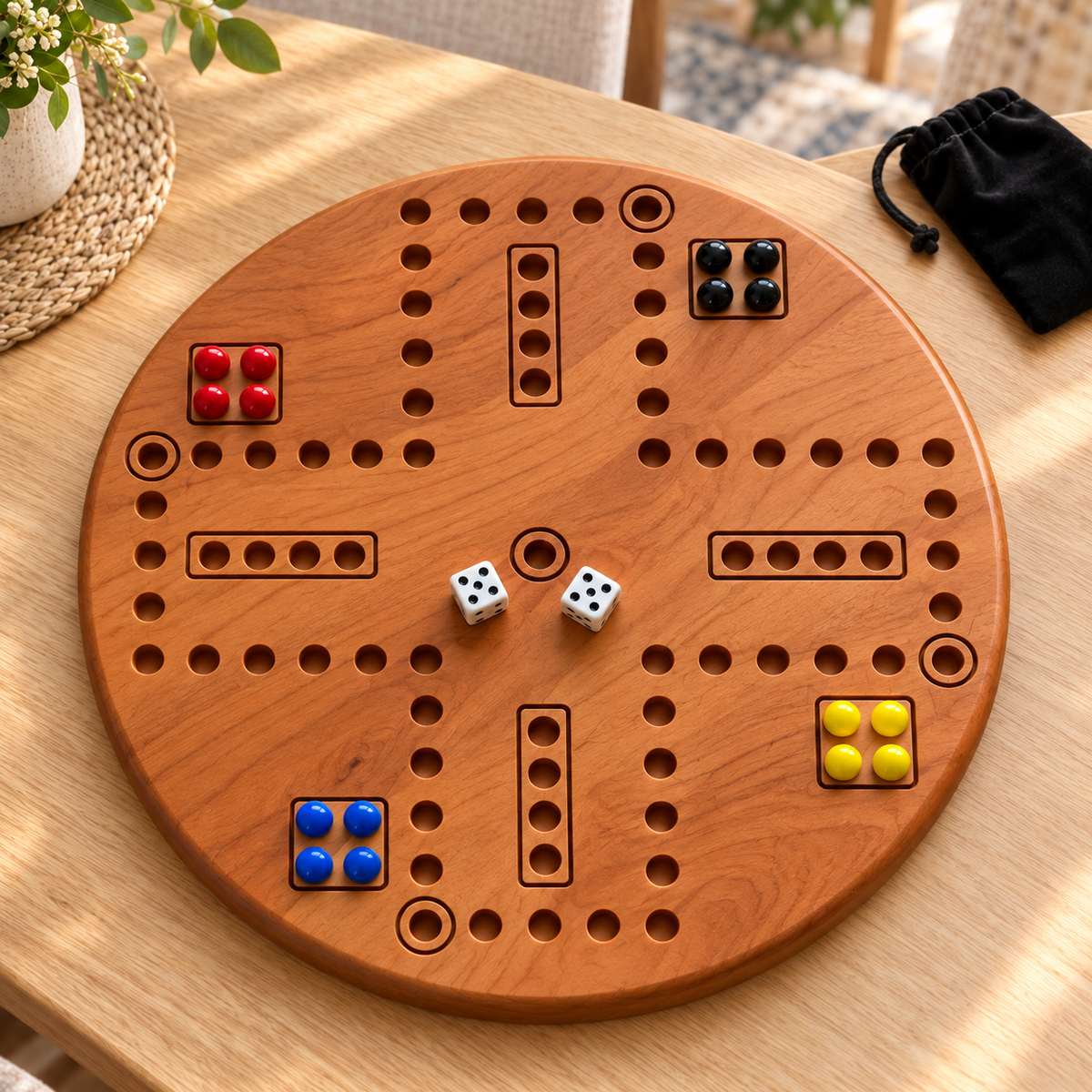 Wooden Wahoo Board Game, 4 or 6 Player, Maple Cherry or Walnut, Engraved Accents
