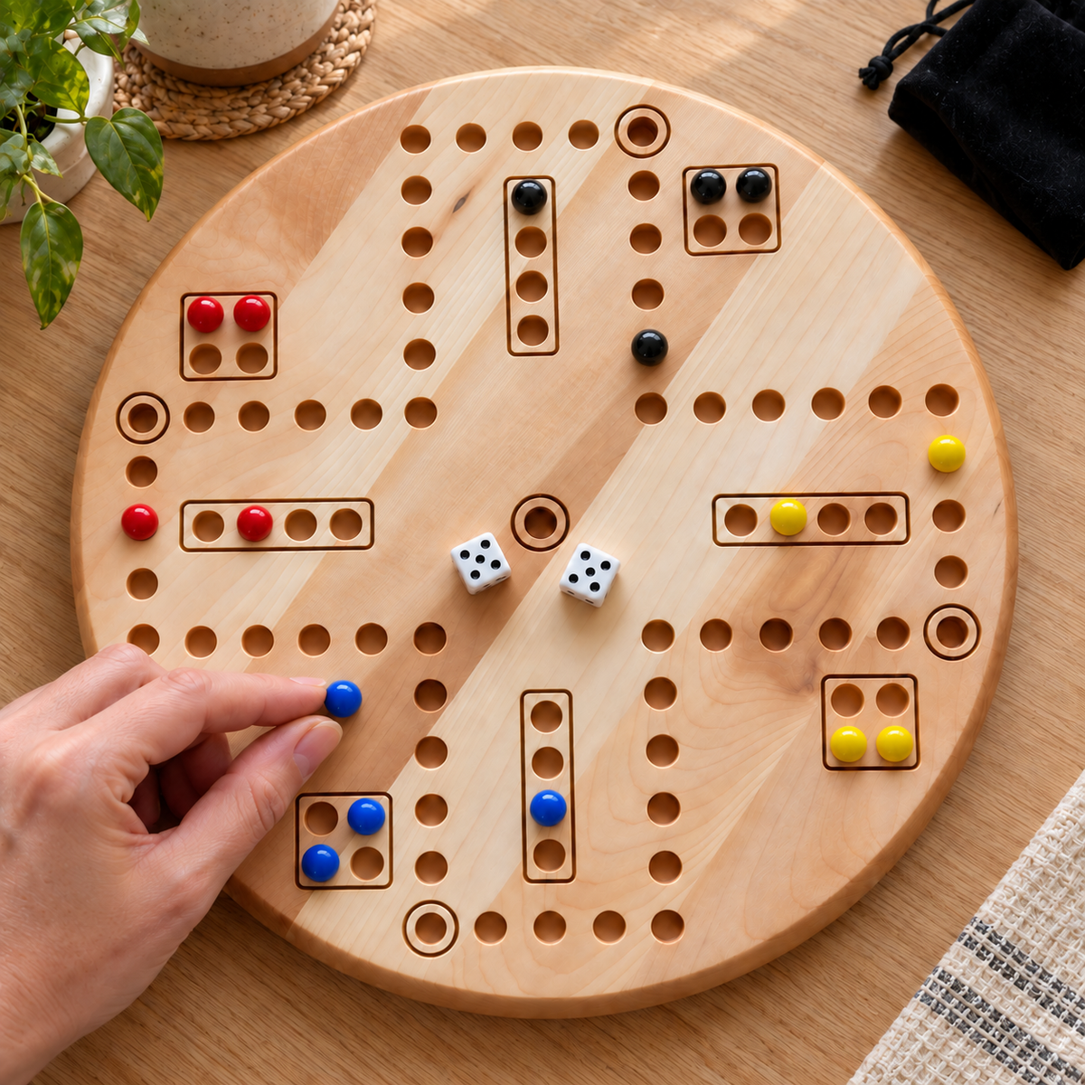 Wooden Wahoo Board Game, 4 or 6 Player, Maple Cherry or Walnut, Engraved Accents