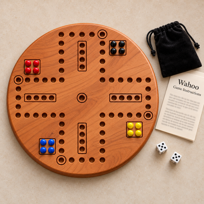 Wooden Wahoo Board Game, 4 or 6 Player, Maple Cherry or Walnut, Engraved Accents