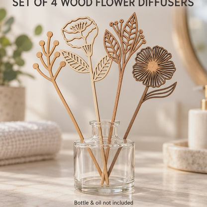 Wood Flower Reed Diffusers, Set of 4 or 8, Maple Cherry Walnut (No Oil)