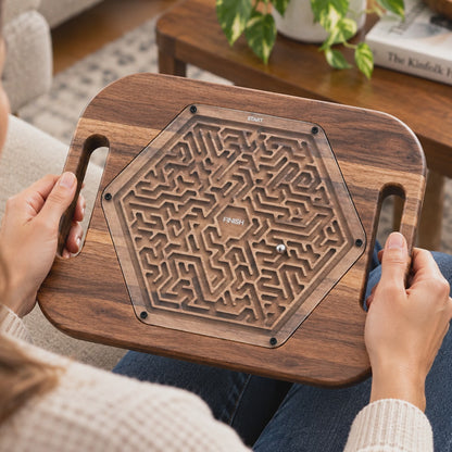 Large Hexagon Wooden Maze Puzzle | Handheld Labyrinth Game for Kids & Adults | Montessori Toy