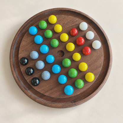 Wooden Marble Solitaire Game with Glass Marbles, Maple, Cherry or Walnut, Optional Personalized Engraving