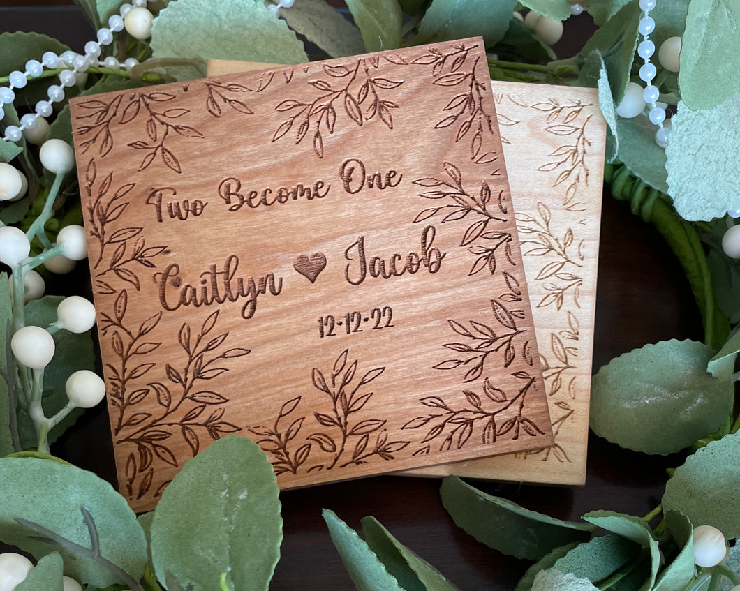 4x4 Wood Coaster - Square - Wedding Favor - Custom Gift