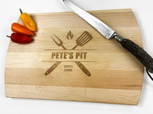 Load image into Gallery viewer, Engraved BBQ Cutting Board w/ Large BBQ Tools
