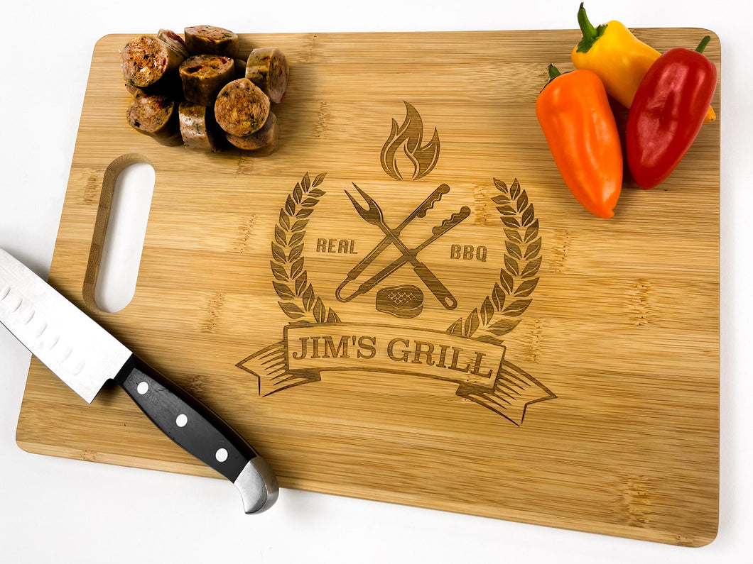 Engraved BBQ Cutting Board w/ Fire