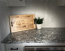 Load image into Gallery viewer, Rustic Farmhouse Serving Tray - Custom Engraved Wood Tray
