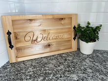 Load image into Gallery viewer, Rustic Farmhouse Serving Tray - Custom Engraved Wood Tray
